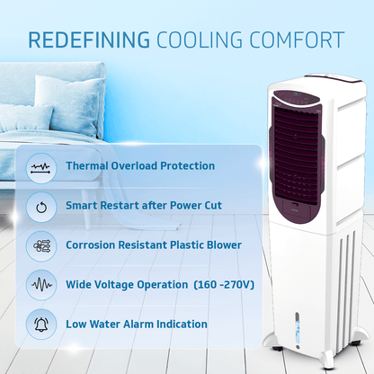 Arido T50 H DG Air Cooler for Home | Remote Comfort |50 Litre | 2 Year Warranty on Motor & Pump | White & Purple Burry