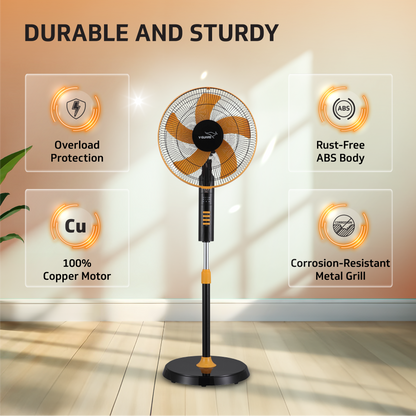 Esfera Remote 5 Blade 40 cm Pedestal Fan, Orange Black