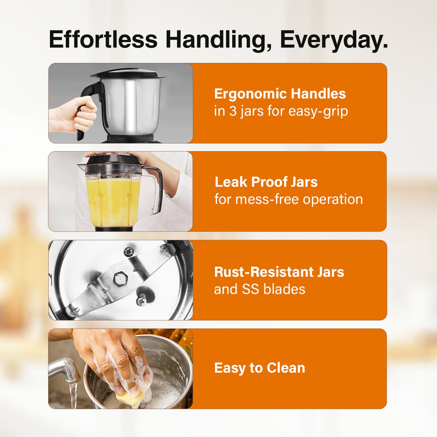 V-Guard Precia NX 750 W Juicer Mixer Grinder | 3-Year Motor Coverage | 4 Versatile Jars | Juicer, Large, Medium & Small | Compact ABS Body | SS Rust-Resistant Blades