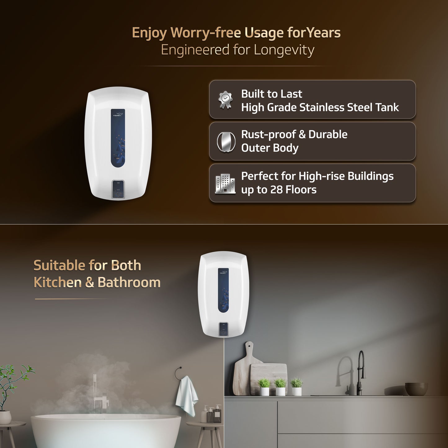 V-Guard Zio Instant Water Heater | 3 Litre | 3000 W Heating | White-Blue