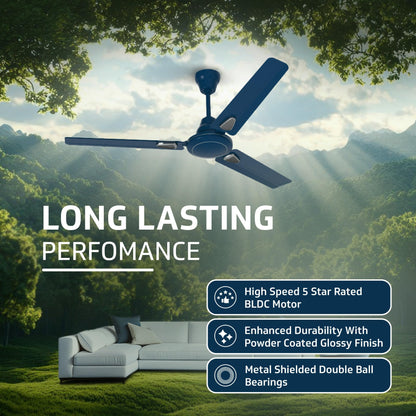 Windle Deco BLDC Ceiling fan with Remote, 1.2 m, 5-Star Rated, Admiral Blue