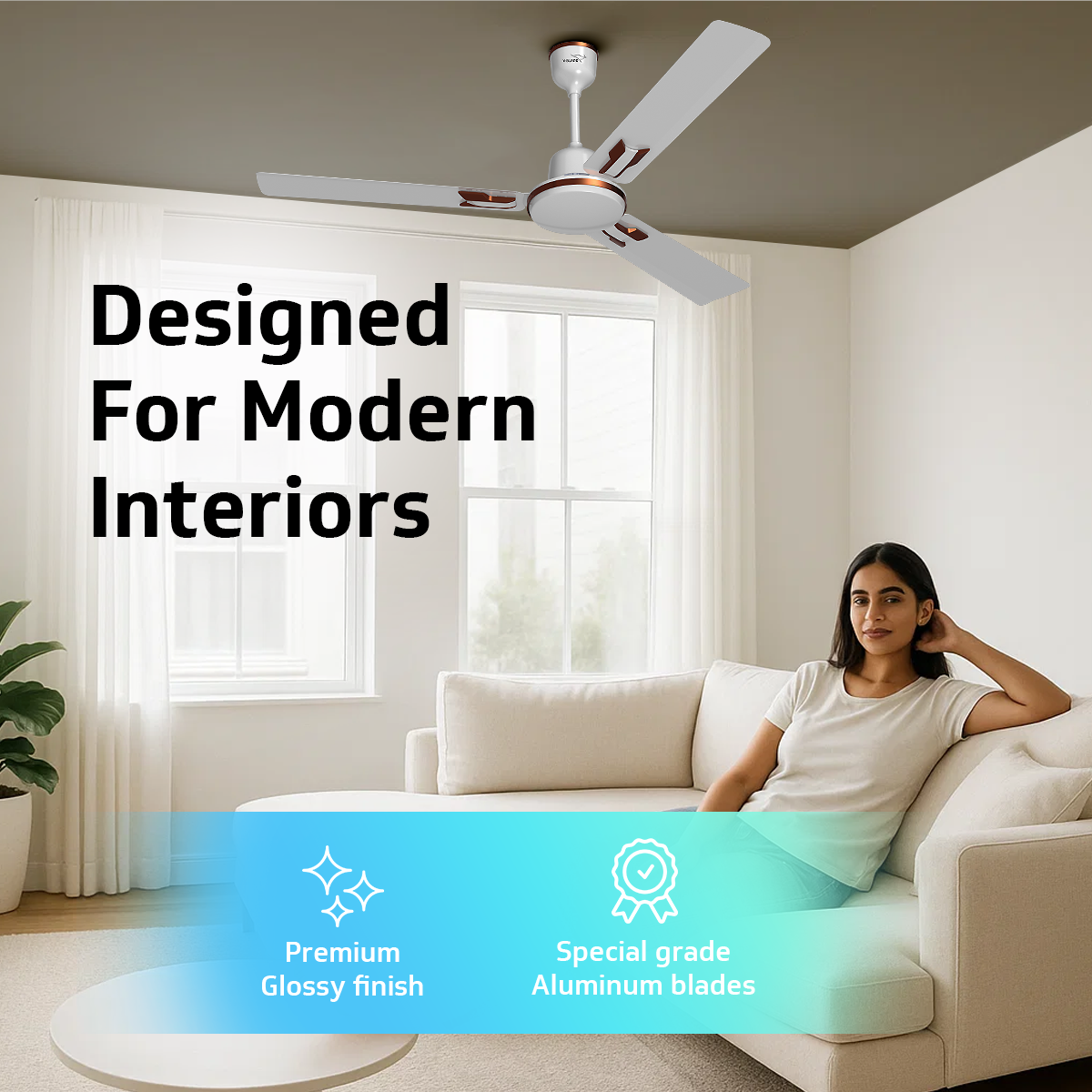 V-Guard Pace Art Bz Ceiling Fan for Home with Decorative Trims 1.2 M, Pebble