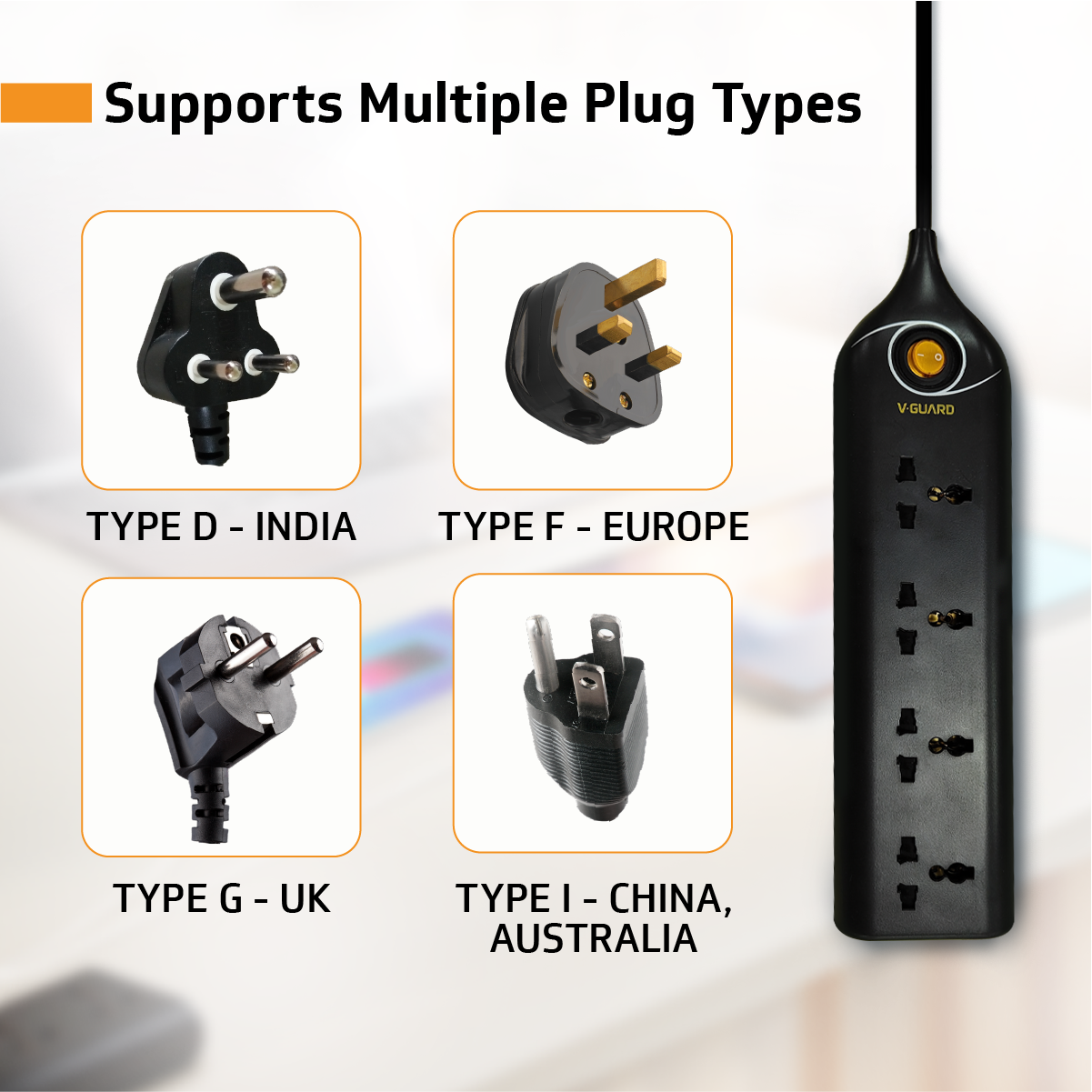 V-Guard Extension Board for Home & Office | 4+1 Power Strip with (Fuse) | 4 Universal Sockets | 1 Year Warranty | 5m Cord | 6A 1500VA Load | Fuse Protection | Wall Mountable | Master Switch
