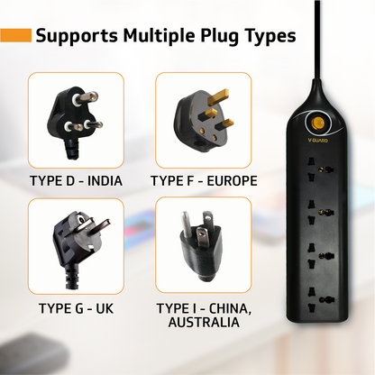 V-Guard Extension Board for Home & Office | 4+1 Power Strip with (Fuse) | 4 Universal Sockets | 1 Year Warranty | 5m Cord | 6A 1500VA Load | Fuse Protection | Wall Mountable | Master Switch