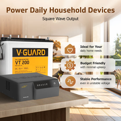 Aviolux 800 Square Wave Inverter + VT 200 Battery Combo for Home, Office & Shops