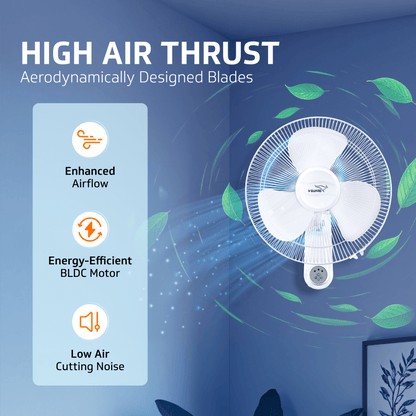 Enviro 400mm BLDC Wall Fan with Remote | 32W Energy-Efficient | 3 Speed Settings | 2-Year Warranty (White)