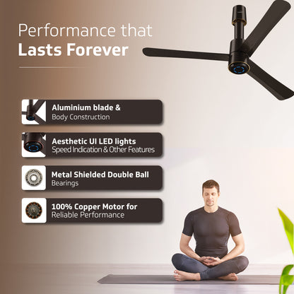 V-Guard INSIGHT-X Premium BLDC Ceiling Fan For Home | 6 Speed Settings | 5-Star Energy Saving | Convenient Remote Control | High-Speed 100% Copper Motor | 1.2M (Choco Brown Glow)