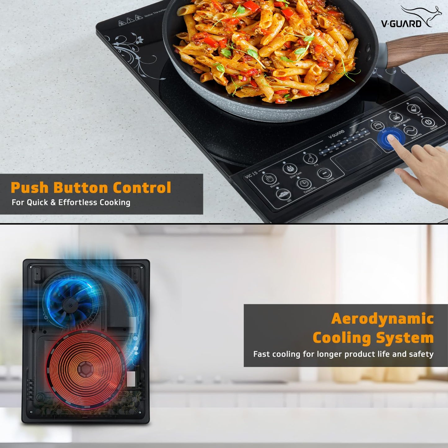 VIC 15 2000 Watt Induction Cooktop with 7 versatile cooking modes