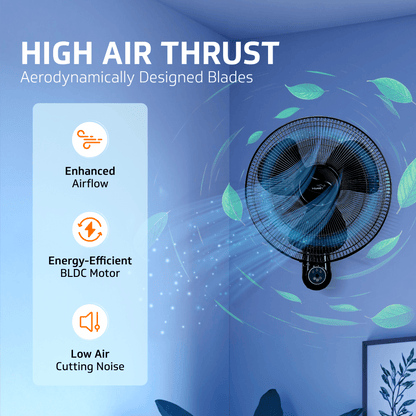 Enviro 400mm BLDC Wall Fan with Remote | 32W Energy-Efficient | 3 Speed Settings | 2-Year Warranty (Black)
