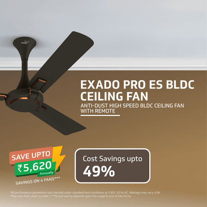 Exado Pro ES BLDC Ceiling Fan For Home, Anti Dust Coating, Energy Saving, Remote Control, 100% Copper Motor, 1200 mm (Choco Brown Matte)