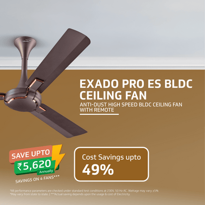 Exado Pro ES BLDC Ceiling Fan For Home, Anti Dust Coating, Energy Saving, Remote Control, 100% Copper Motor, 1200 mm (Elegance Brown Matte)