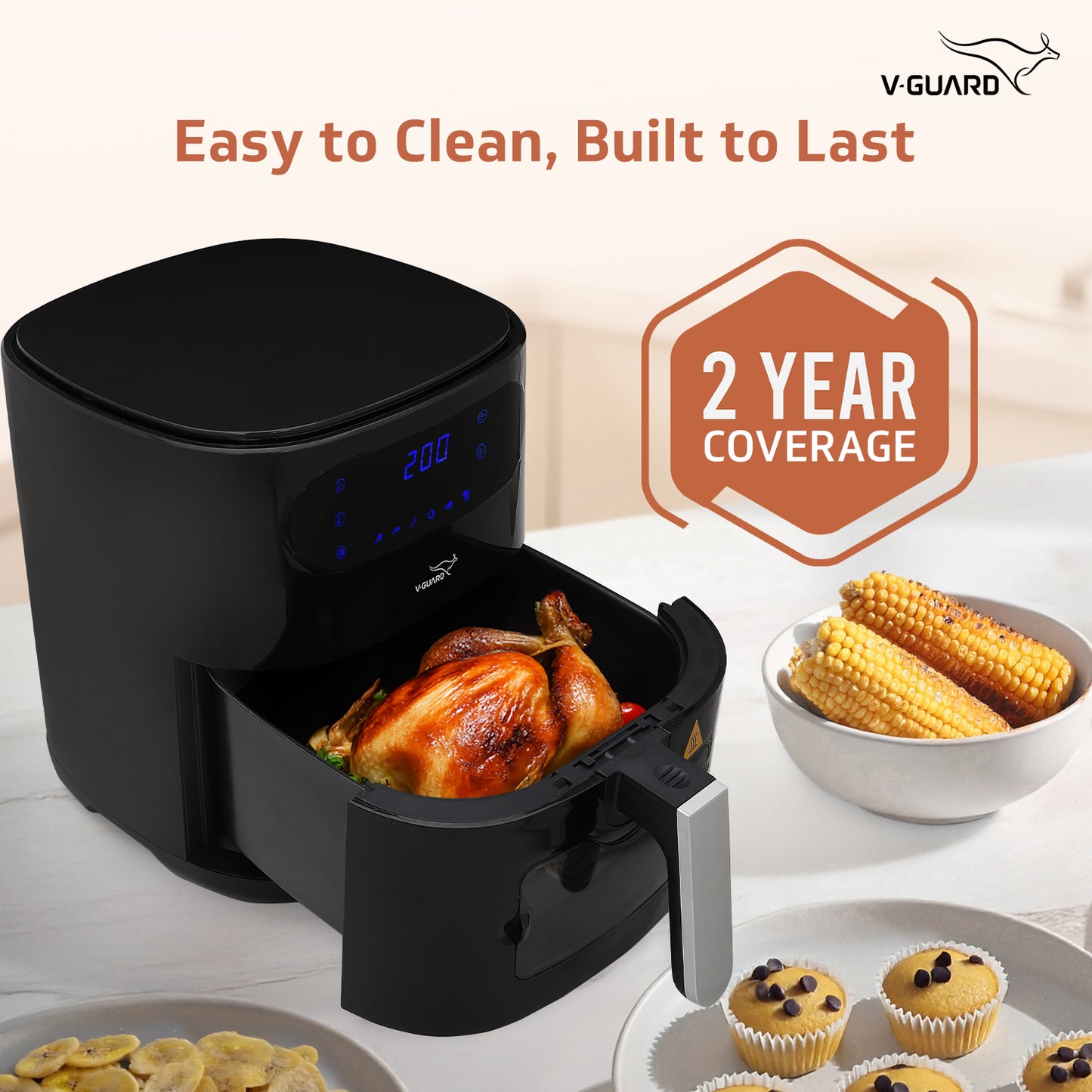 V-Guard Crispair 6.0 DG Air Fryer with See-Through Window (New Launch) | 6 L Capacity for 4-6 People | 2 Year Coverage by V-Guard | Healthy Cooking with up to 90% Less Oil | Touch Panel Control & Digital Display
