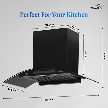 BX 90 | 90 cm BLDC Chimney | 1500 m³/hr suction | Low Noise Operation | Heat Auto Clean | 10 Year Motor Warranty | Touch Panel with Gesture Control