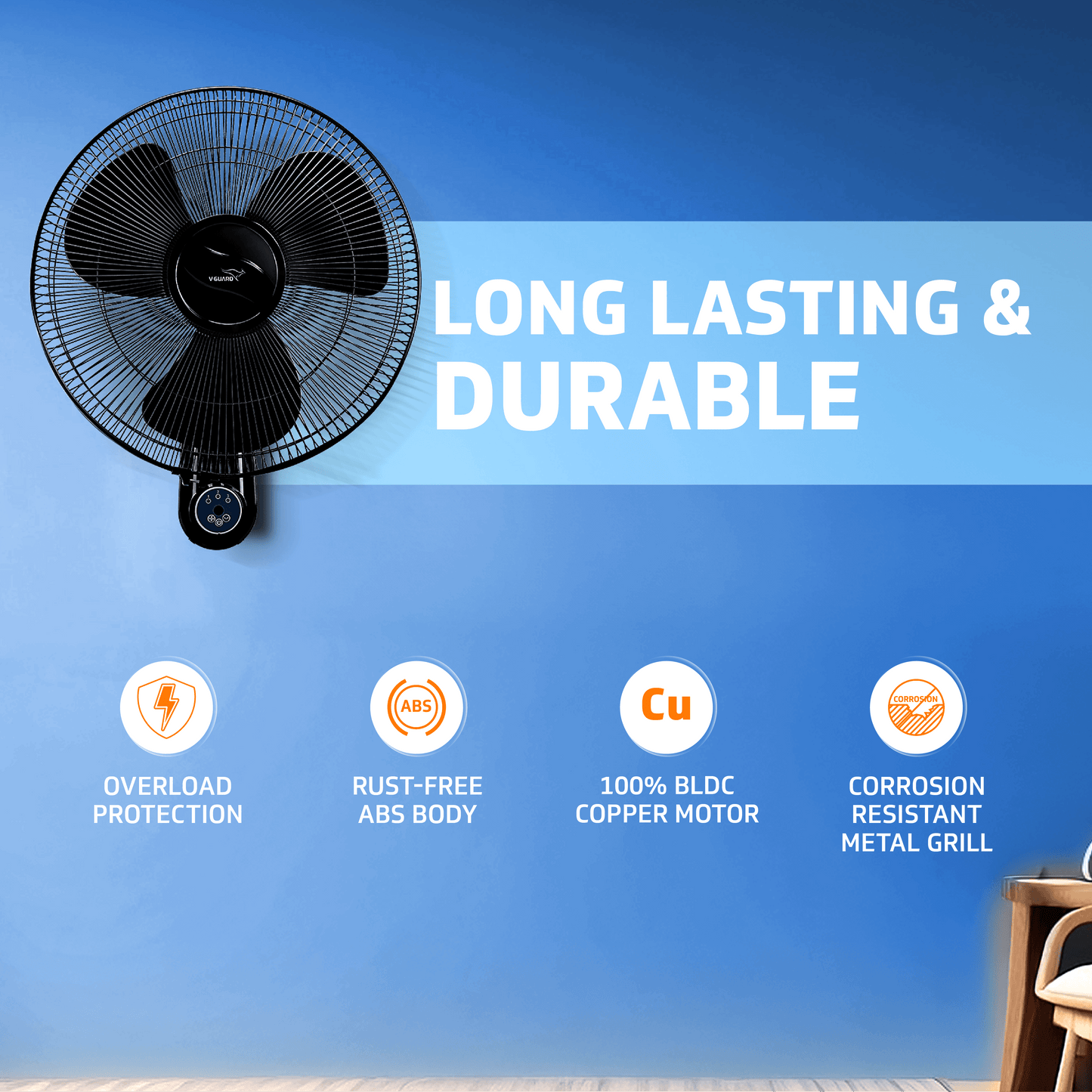 Enviro 400mm BLDC Wall Fan with Remote | 32W Energy-Efficient | 3 Speed Settings | 2-Year Warranty (Black)