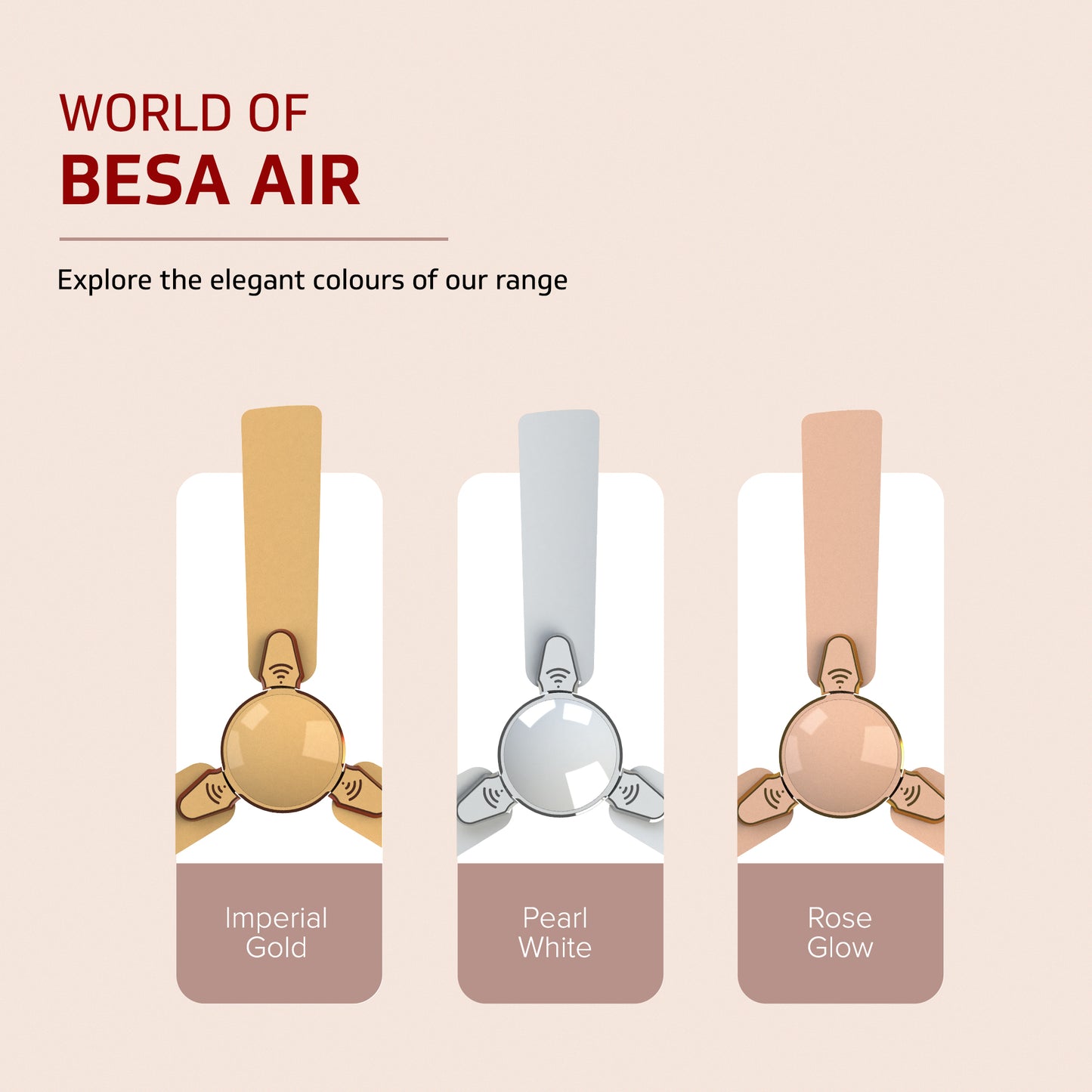 Besa Air Ceiling Fan For Home, High-Speed Copper Motor, Decorative Trims, 1.2 m, Rose Glow