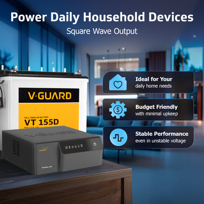 Aviolux 1100 Square Wave Inverter + VT 155D Battery Combo for Home, Office & Shops