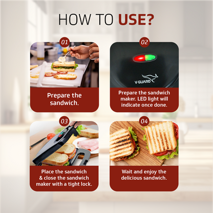 VSG80 2 Slice Grill Sandwich Maker | Fixed Non-Stick Grill Plates with Powerful 800 Watt Heating Rods |Easy to Clean Non-Stick Greblon Coating | 1 Year Warranty