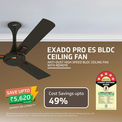 Exado Pro ES BLDC Ceiling Fan For Home, Anti Dust Coating, 5-Star Energy Saving, Remote Control, 100% Copper Motor, 1.2M (Choco Brown Matte)