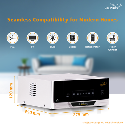 V-Guard Smart Pro 1200 MiLi (Multi ion Lithium ion Compatible) Inverter | 1000VA / 12V Pure Sine Wave | Smart IoT with Mobile App Control | LED Display | Easy Installation | Reliable Power Backup | 3-Year Warranty