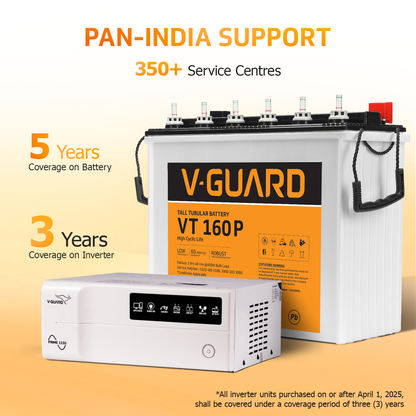 V-Guard Inverter & Battery Combo (1150 Pure Sine Wave 1000VA/12V Inverter, VT 160 P (152Ah Tall Tubular Battery) for Home, Office & Shops