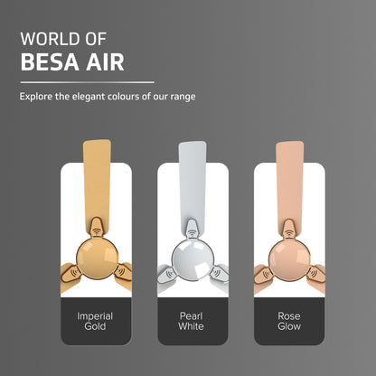 Besa Air Ceiling Fan For Home, High-Speed Copper Motor, Decorative Trims, 1.2 m, Pearl White