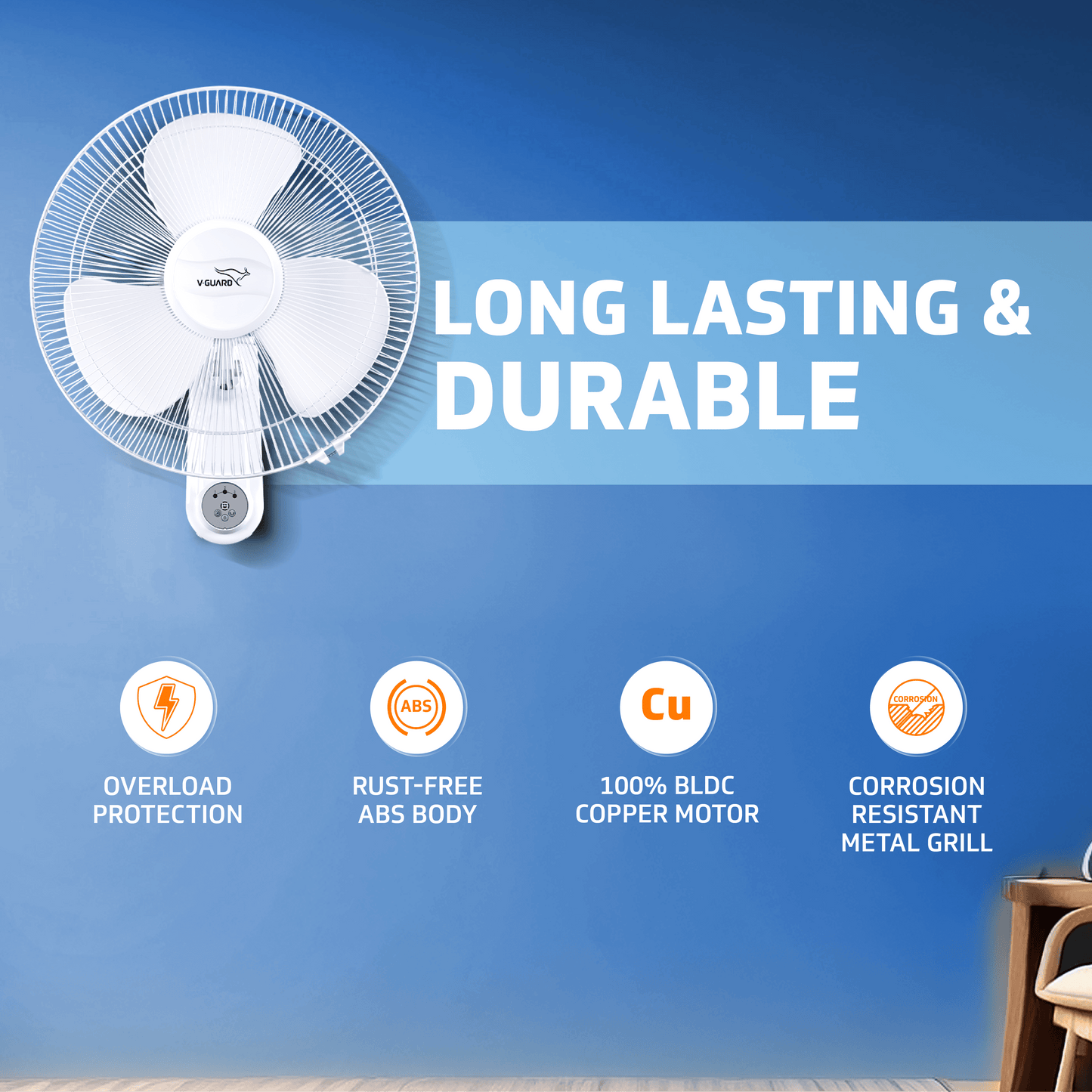 Enviro 400mm BLDC Wall Fan with Remote | 32W Energy-Efficient | 3 Speed Settings | 2-Year Warranty (White)