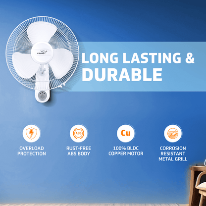 Enviro 400mm BLDC Wall Fan with Remote | 32W Energy-Efficient | 3 Speed Settings | 2-Year Warranty (White)