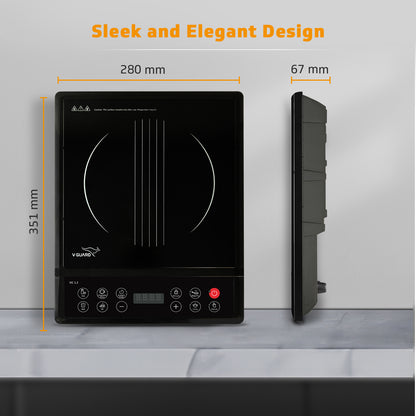 V-Guard VIC 1.2 Induction Cooktop | 1200 Watt Electric Induction Stove with 3 year Coverage on Induction Coil by V-Guard | 7 Power Levels | Temperature Control | Auto-cut off