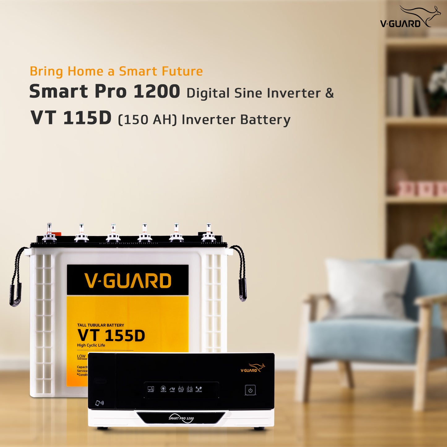 Smart Pro 1200 Inverter + VT 155D Battery Combo for Home, Office & Shops