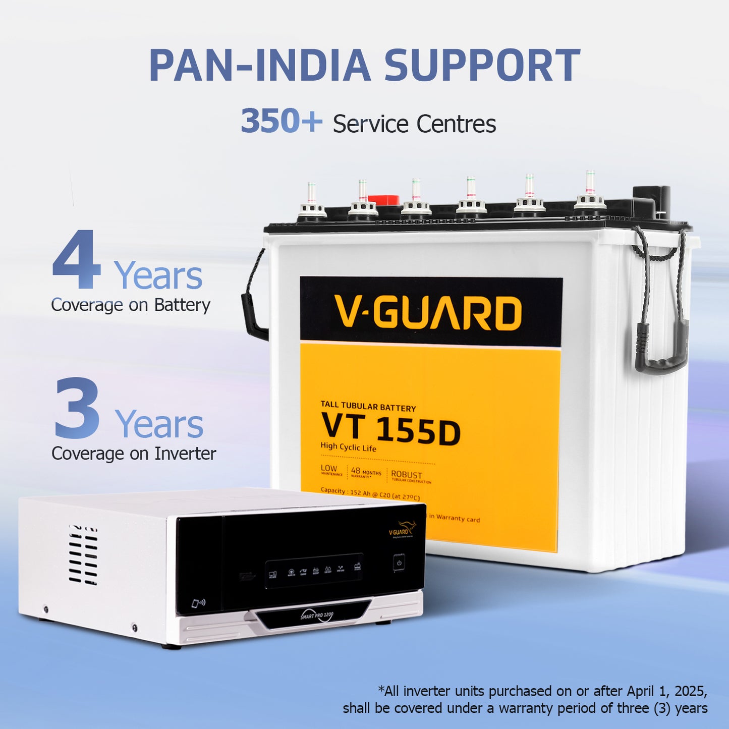 Smart Pro 1200 Inverter + VT 155D Battery Combo for Home, Office & Shops