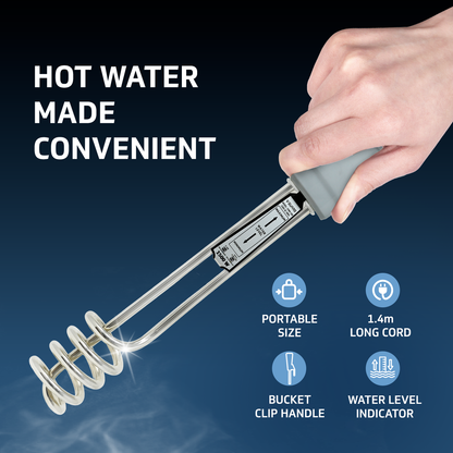 V-Guard Immersion Water Heater Rod for Bucket Heating | 1500 W | Fast Heating with Shock Protection | SS304L Heating Tube | Nickel Plated | BIS Certified | 2 Year Warranty