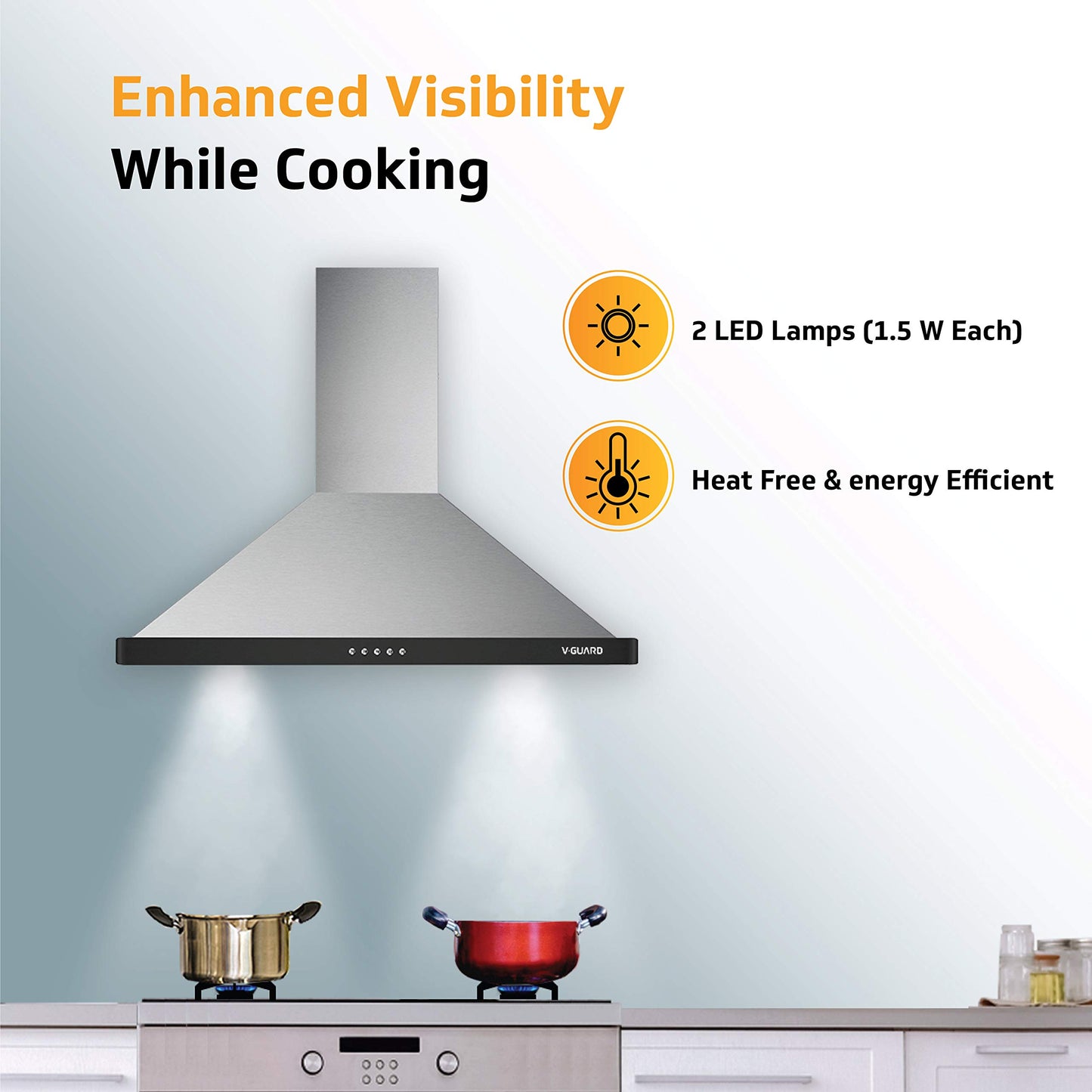 M20 60cm, 1200m³/hr Electric Kitchen Chimney with Baffle Filter, Push Button Controls