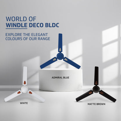 Windle Deco BLDC Ceiling fan with Remote, 1.2 m, 5-Star Rated, Admiral Blue