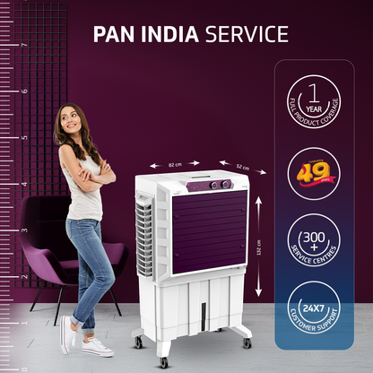 V-Guard Zivardo 100 Desert Air Cooler for Home | 100 Litre | 2 Years Warranty on Motor & Pump | White & Purple Burry