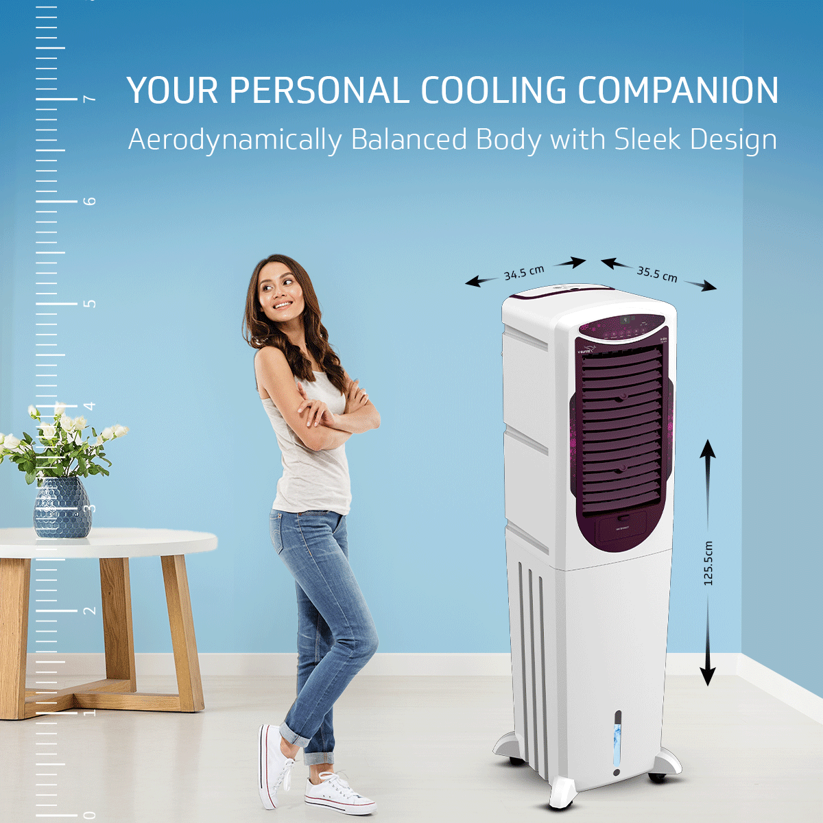 Arido T50 H DG Air Cooler for Home | Remote Comfort |50 Litre | 2 Year Warranty on Motor & Pump | White & Purple Burry