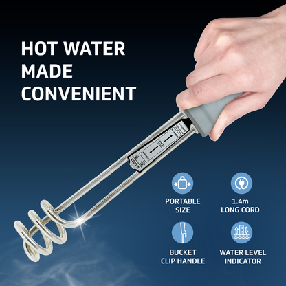 V-Guard Immersion Water Heater Rod for Bucket Heating | 1000 W | Fast Heating with Shock Protection | SS304L Heating Tube | Nickel Plated | BIS Certified | 2 Year Warranty
