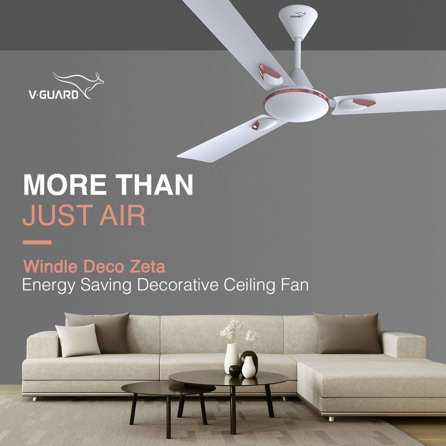 Windle Deco Zeta Ceiling Fan, 1.2 m, White