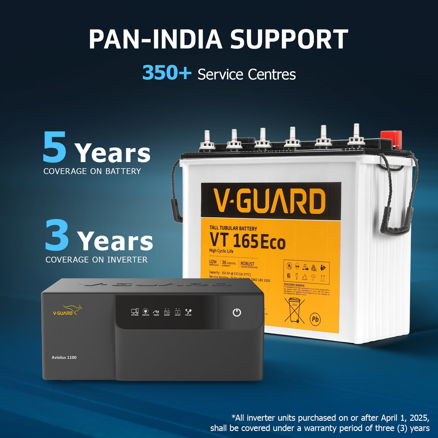 Aviolux 1100 Inverter and VT 165 Eco Battery Combo for Home, Office & Shops