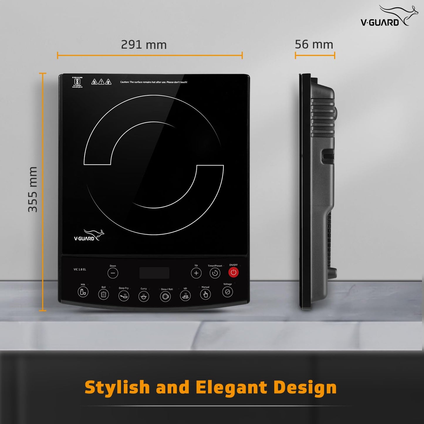 VIC 1.8 EL Induction Cooktop / 1800 Watt Electric Induction stove with 8 Power Levels |Temperature Control | Push button| Auto-cutoff | Elegant Crystal Glass Matte Finish | Fast Cooking