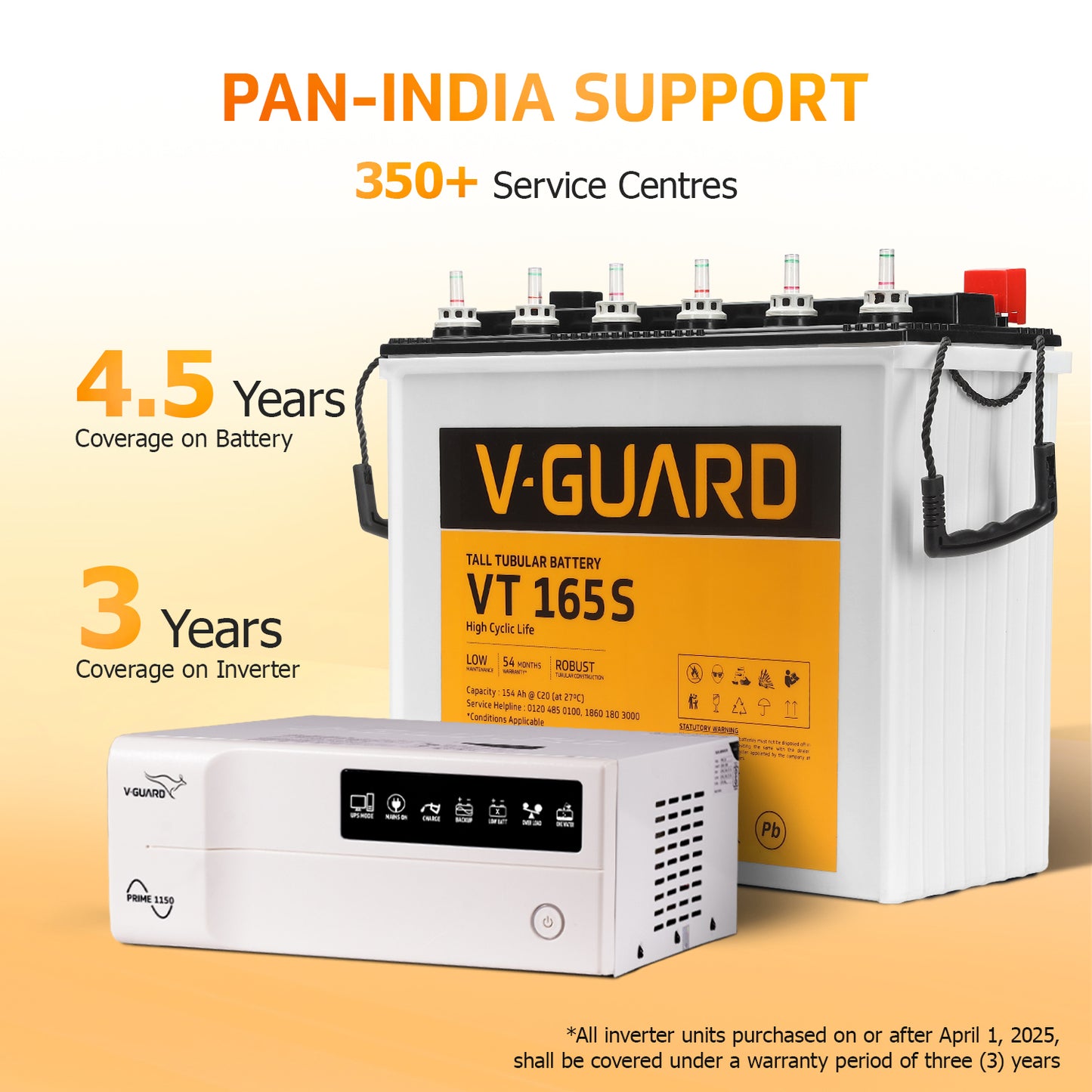 Prime 1150 Inverter + VT 165S Battery combo for Home, Office & Shops