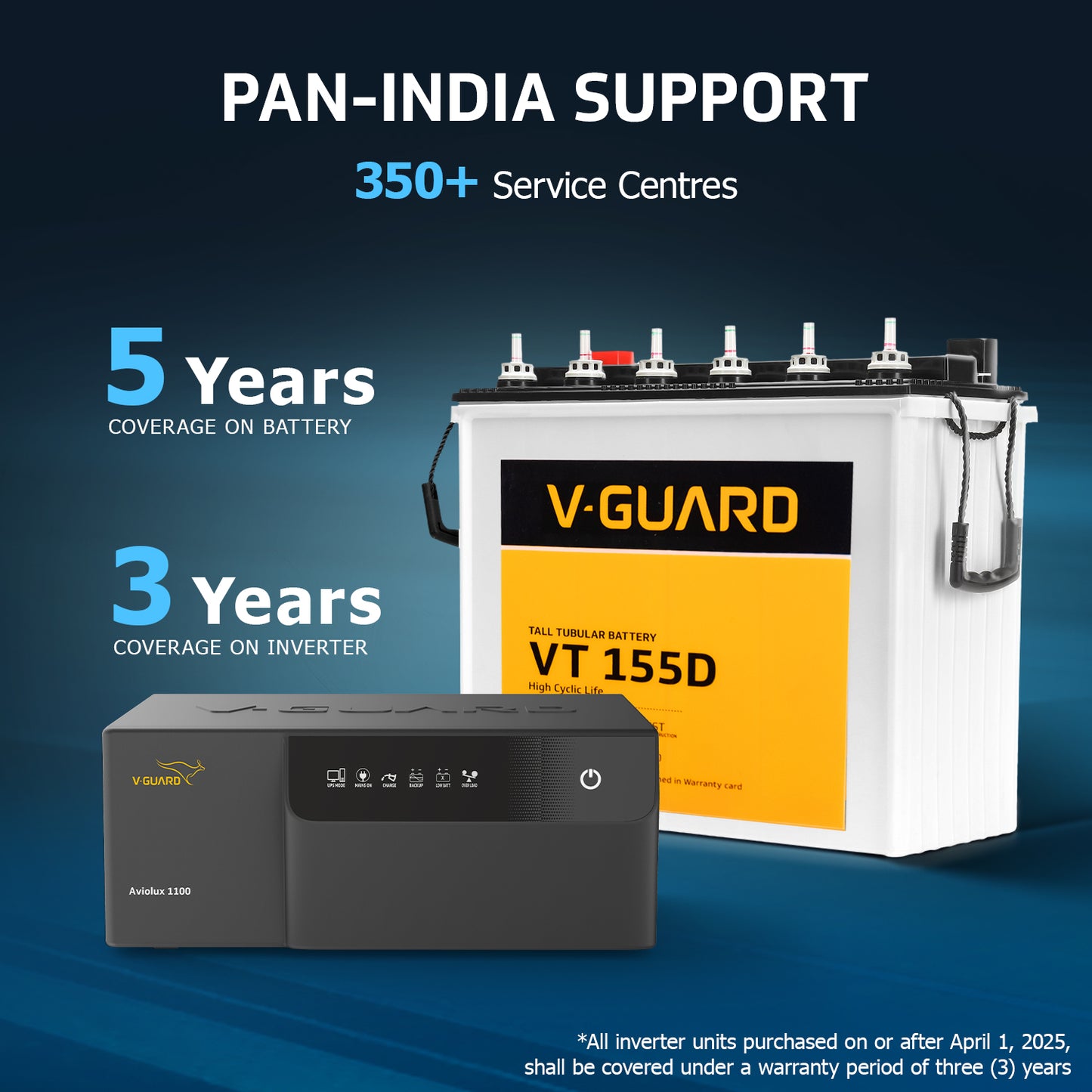 Aviolux 1100 Square Wave Inverter + VT 155D Battery Combo for Home, Office & Shops