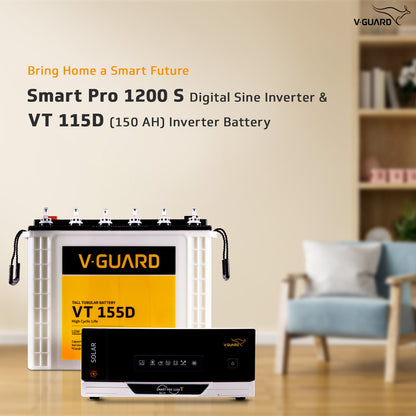 Smart Pro 1200 S Solar Inverter + VT 155D Battery Combo for Home, Office & Shops