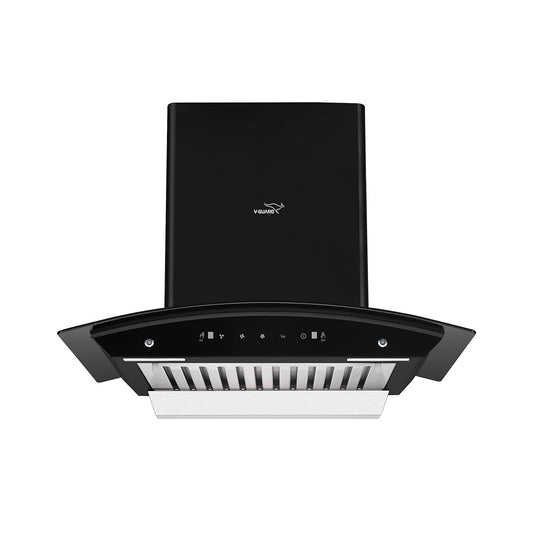 A10 BL180 Kitchen Chimney with 1300m³/hr Suction, Intelligent Auto Clean, Curved Glass, Baffle Filter, Motion Sensor Controls, Oil Collector Tray, LED Light (Black)