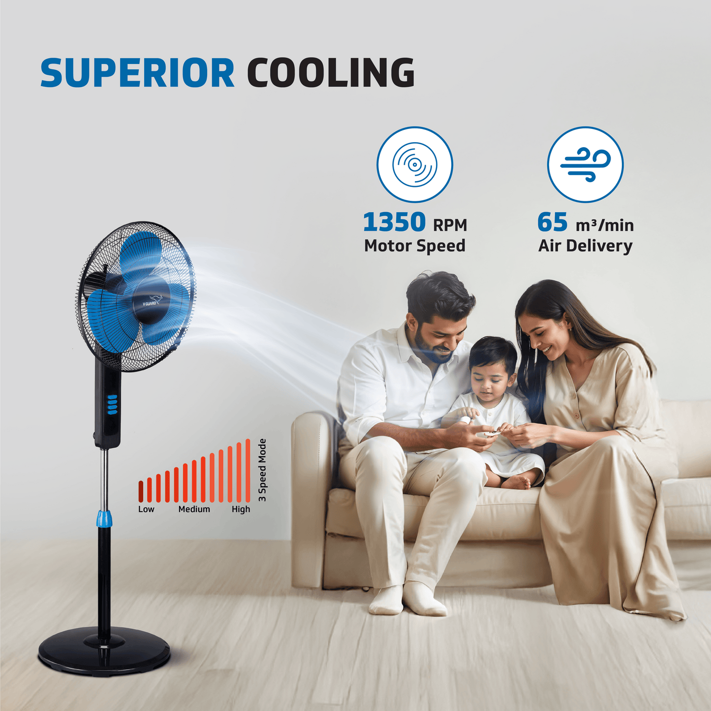 V-Guard Esfera STS Plus Neo Pedestal Cum Table Fan | Versatile 2-In-1 Operation | 1350 RPM Motor | Customisable Tilt And Oscillation Control | Blue Black | 40 cm (400mm)