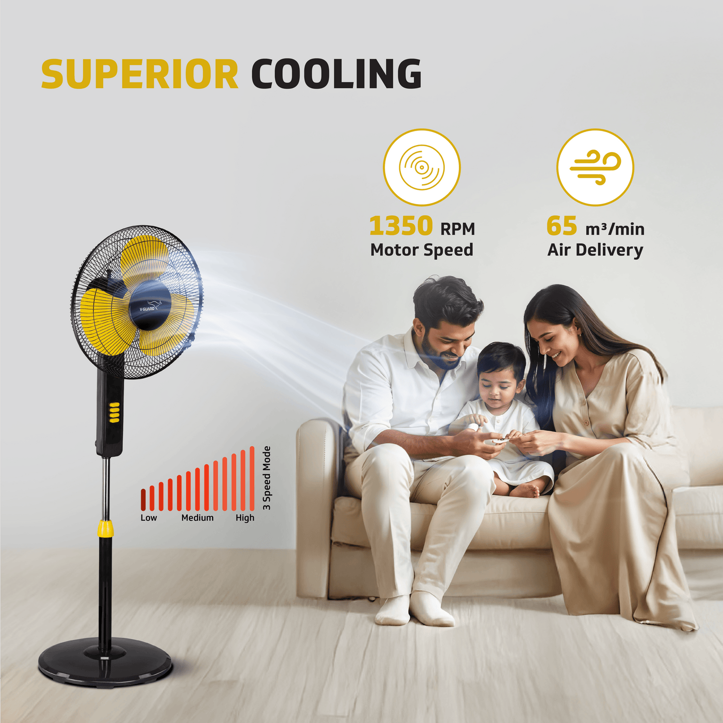 V-Guard Esfera STS Plus Neo Pedestal Cum Table Fan | Versatile 2-In-1 Operation | 1350 RPM Motor | Customisable Tilt And Oscillation Control | Yellow Black | 40 cm (400mm)