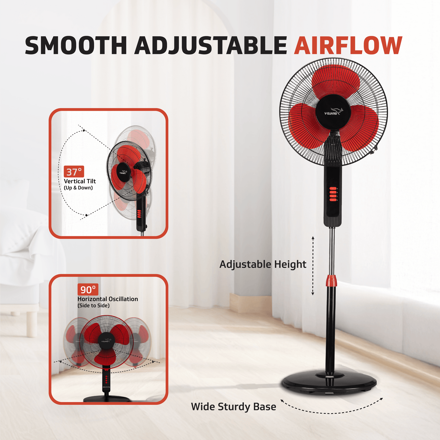 V-Guard Esfera STS Plus Neo Pedestal Cum Table Fan | Versatile 2-In-1 Operation | 1350 RPM Motor | Customisable Tilt And Oscillation Control | Red Black | 40 cm (400mm)