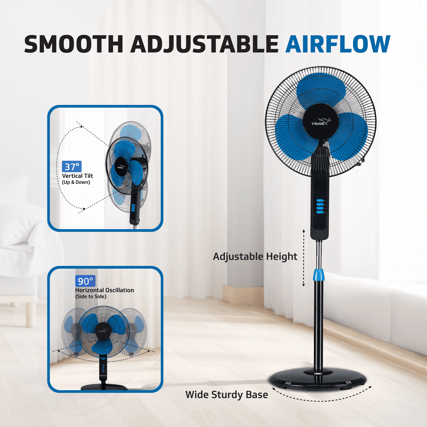 V-Guard Esfera STS Plus Neo Pedestal Cum Table Fan | Versatile 2-In-1 Operation | 1350 RPM Motor | Customisable Tilt And Oscillation Control | Blue Black | 40 cm (400mm)