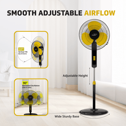 V-Guard Esfera STS Plus Neo Pedestal Cum Table Fan | Versatile 2-In-1 Operation | 1350 RPM Motor | Customisable Tilt And Oscillation Control | Yellow Black | 40 cm (400mm)