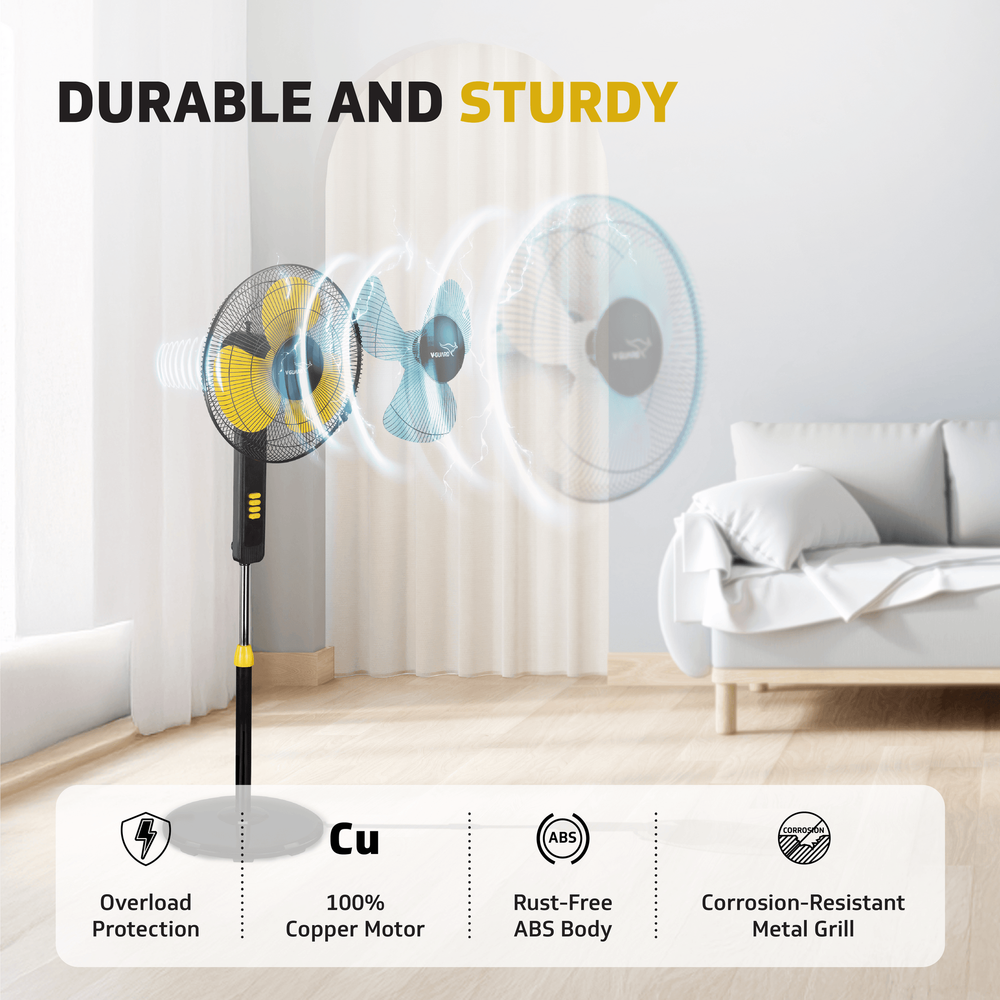 V-Guard Esfera STS Plus Neo Pedestal Cum Table Fan Versatile 2-In-1 Operation 1350 RPM Motor Customisable Tilt And Oscillation Control Yellow