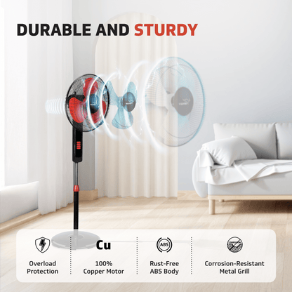 V-Guard Esfera STS Plus Neo Pedestal Cum Table Fan | Versatile 2-In-1 Operation | 1350 RPM Motor | Customisable Tilt And Oscillation Control | Red Black | 40 cm (400mm)